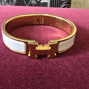 Hermes Gold and White H Click Bracelet